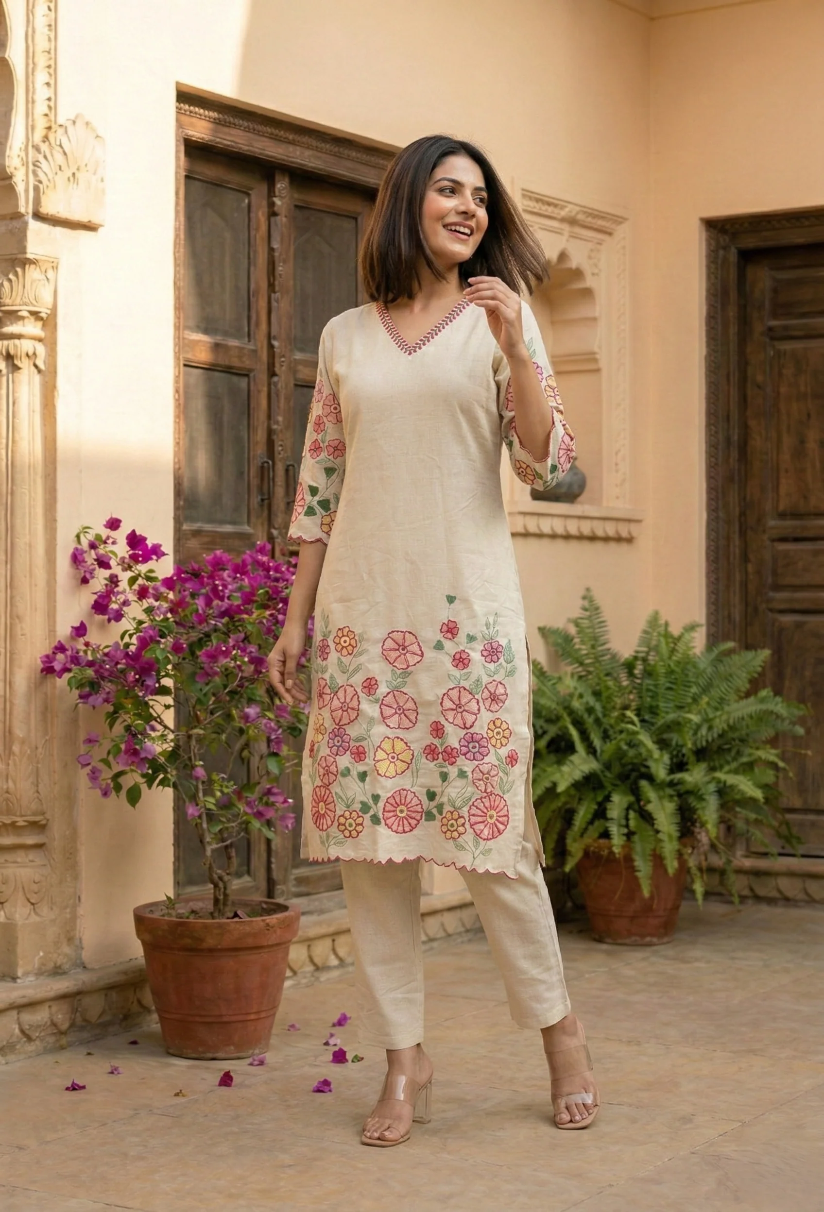 Kartar Daisy embroidery cotton suit set - Image 4