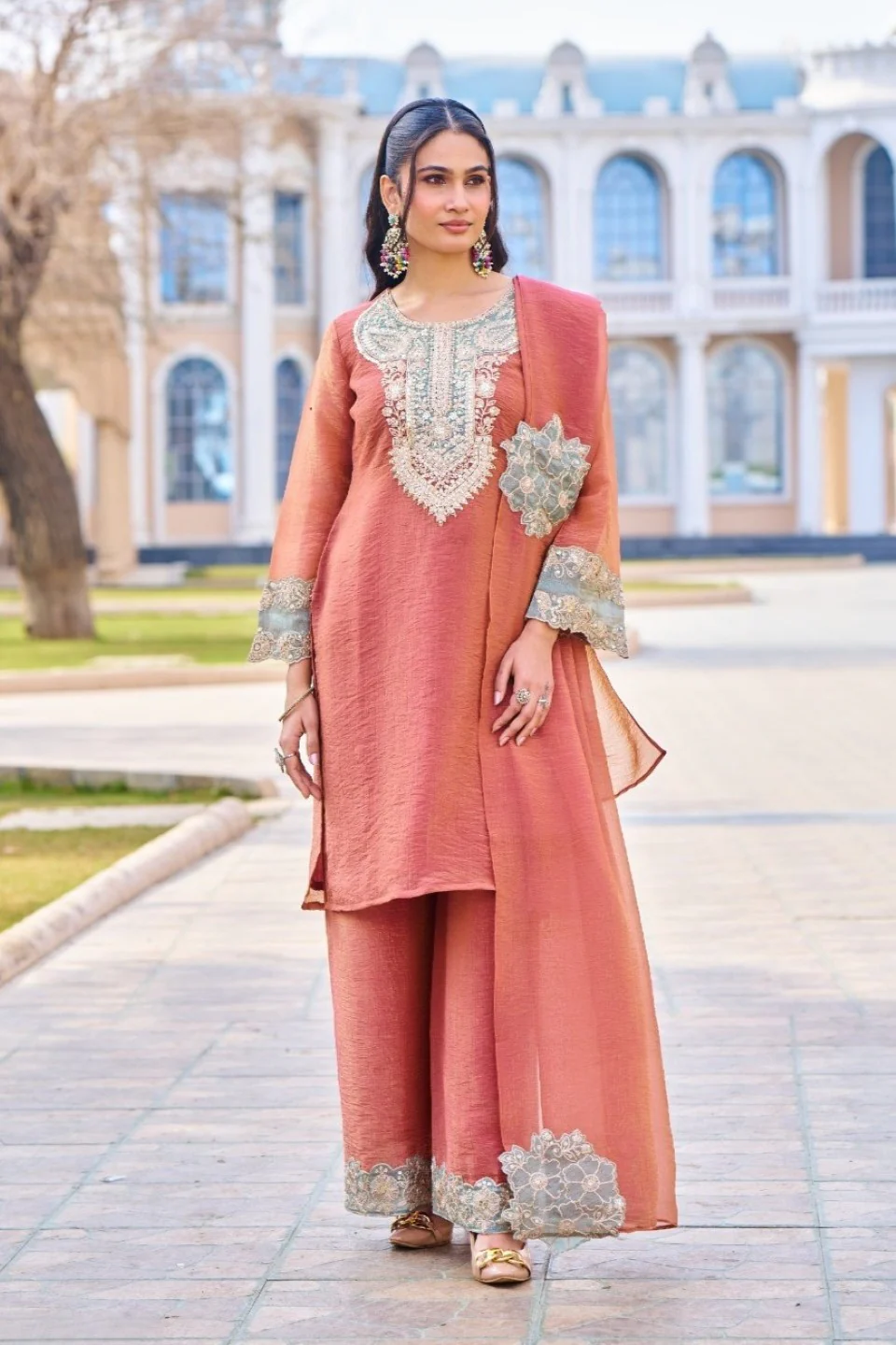 Mihika apricot full work suit set - Image 3