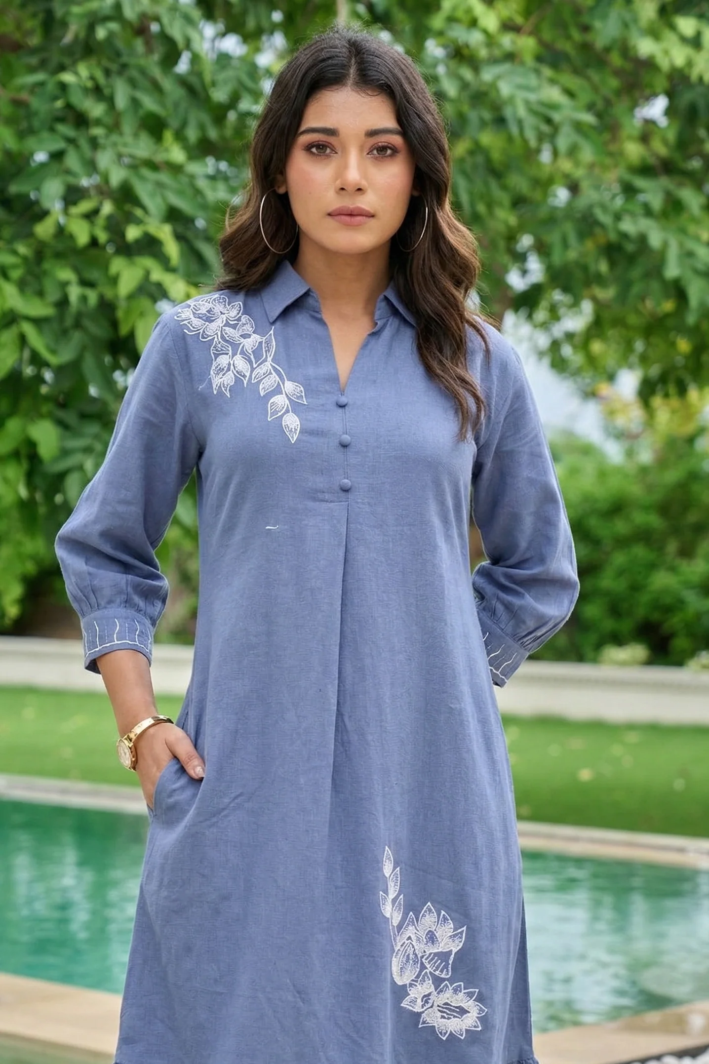 Esmera sky embroidery cotton dress - Image 2