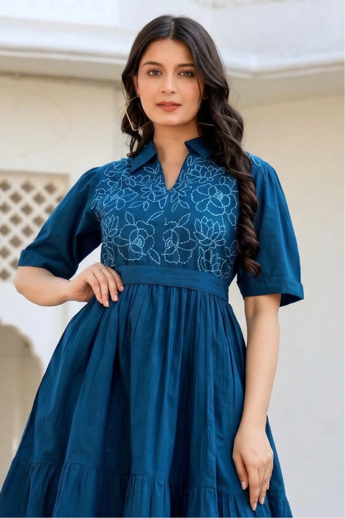 Esmera azure embroidery cotton dress - Image 3