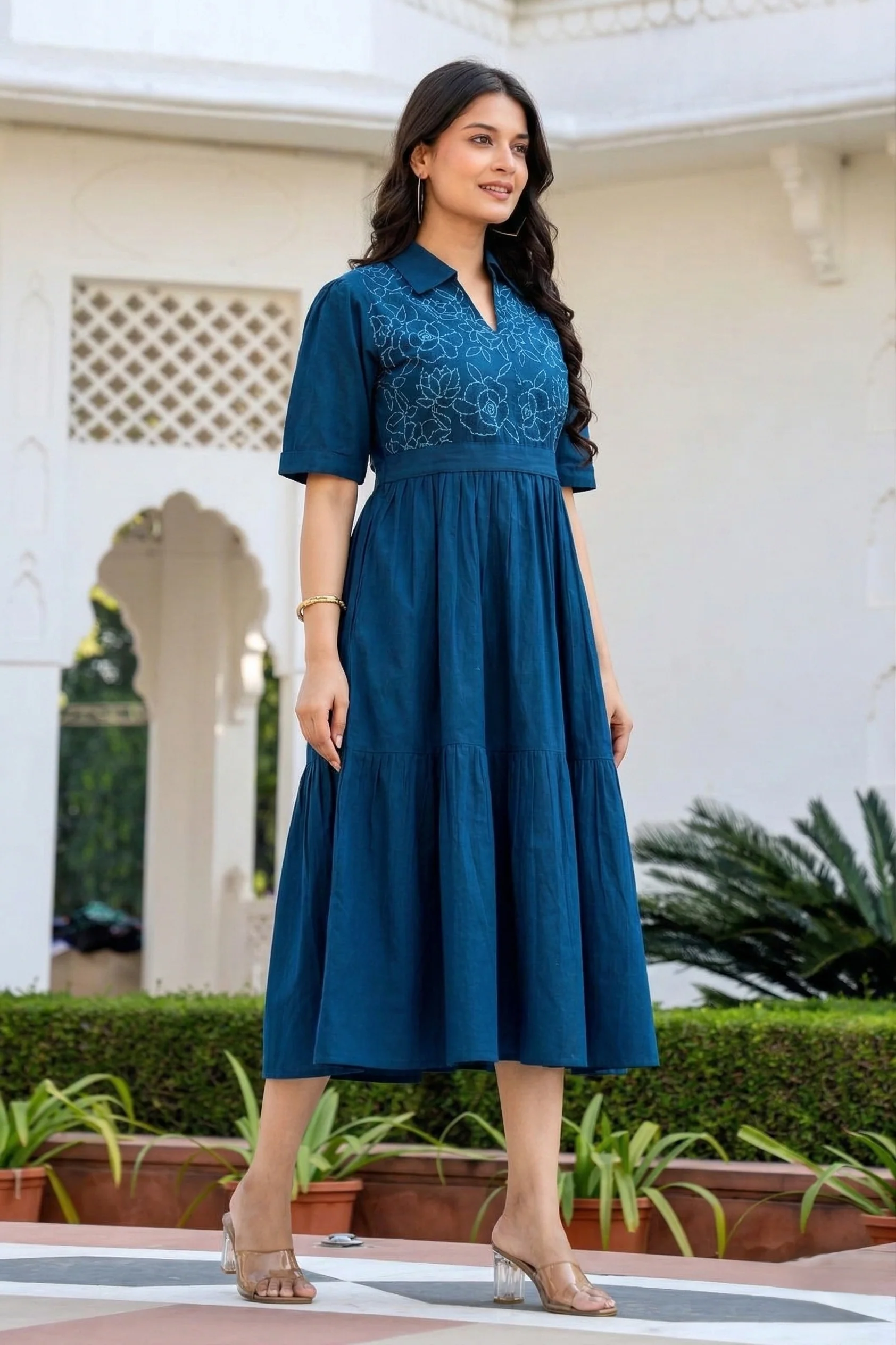 Esmera azure embroidery cotton dress - Image 4
