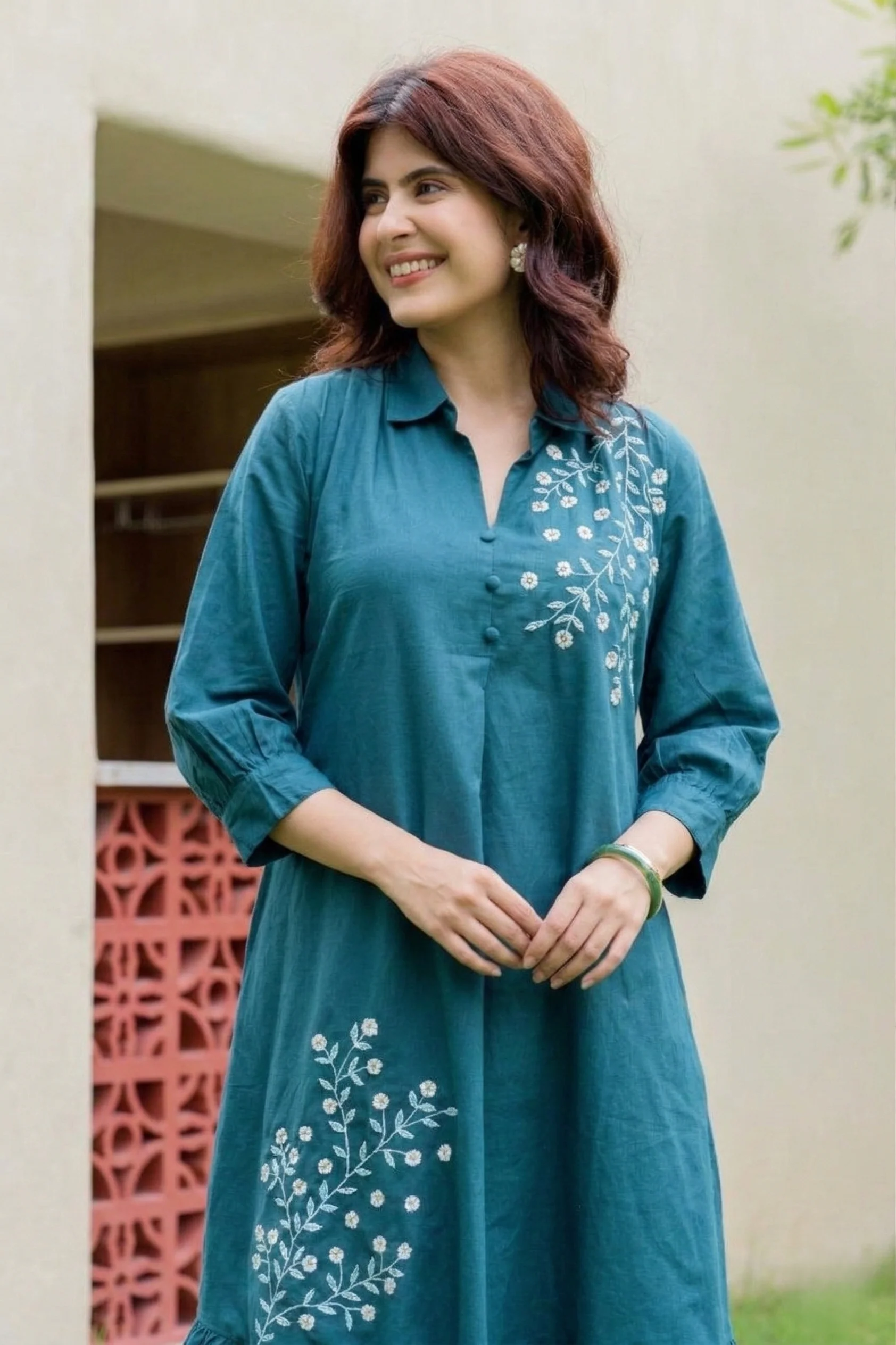 Esmera peacock embroidery cotton dress - Image 2
