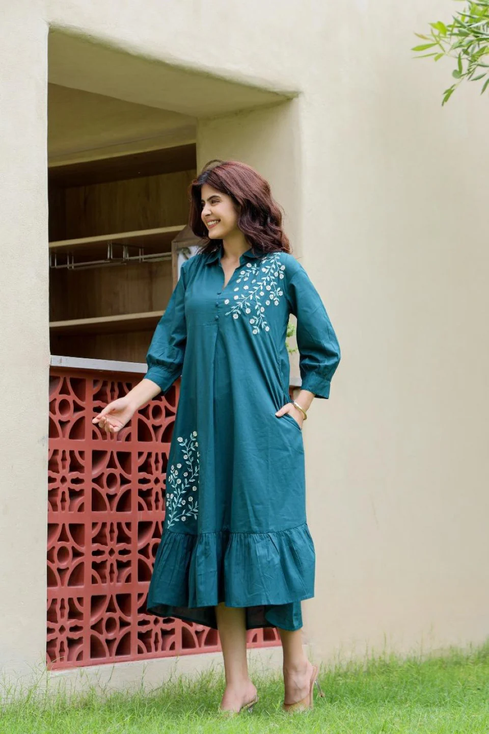 Esmera peacock embroidery cotton dress - Image 4