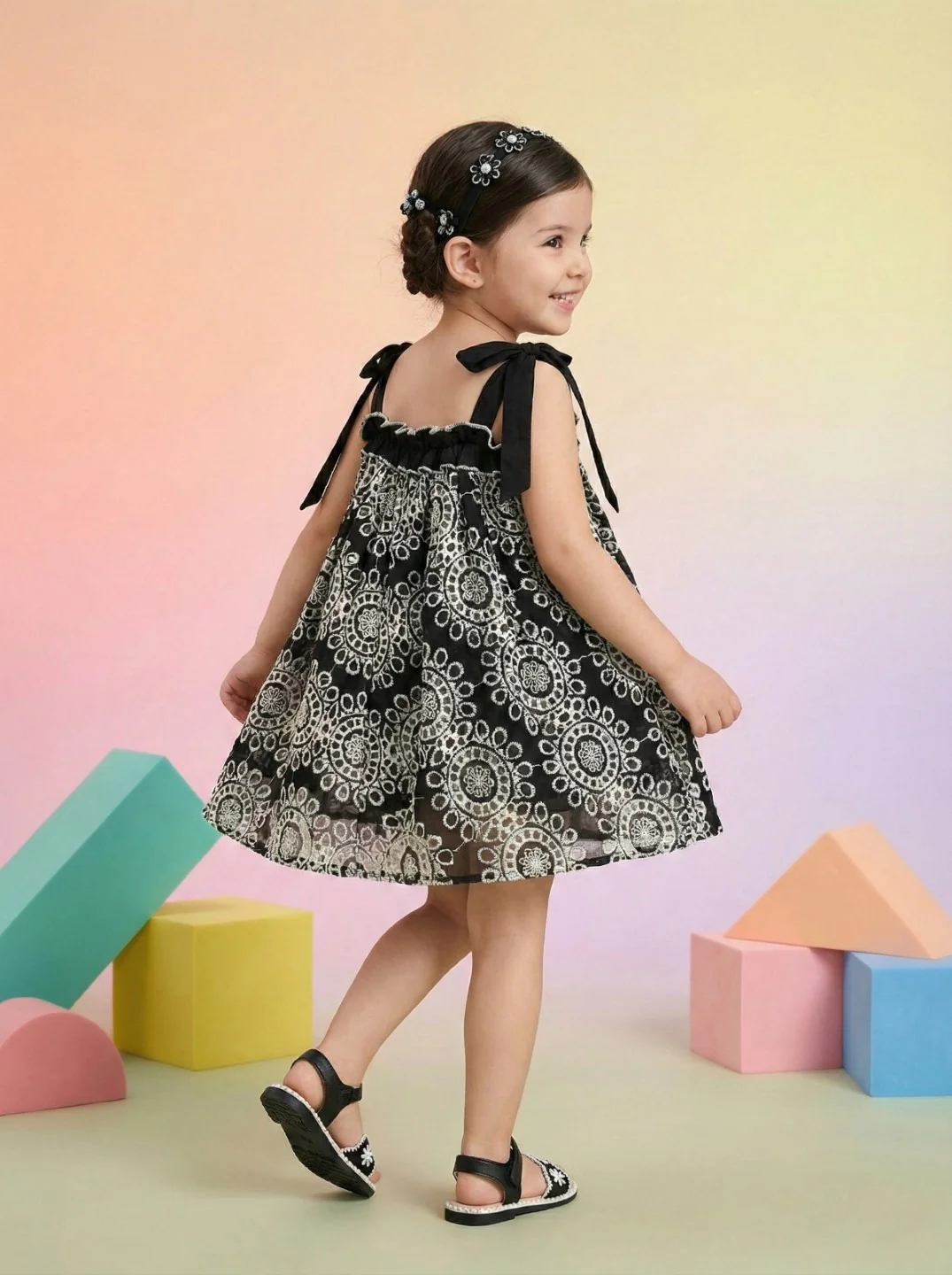 Joy Onyx schiffli cotton kids dress - Image 3