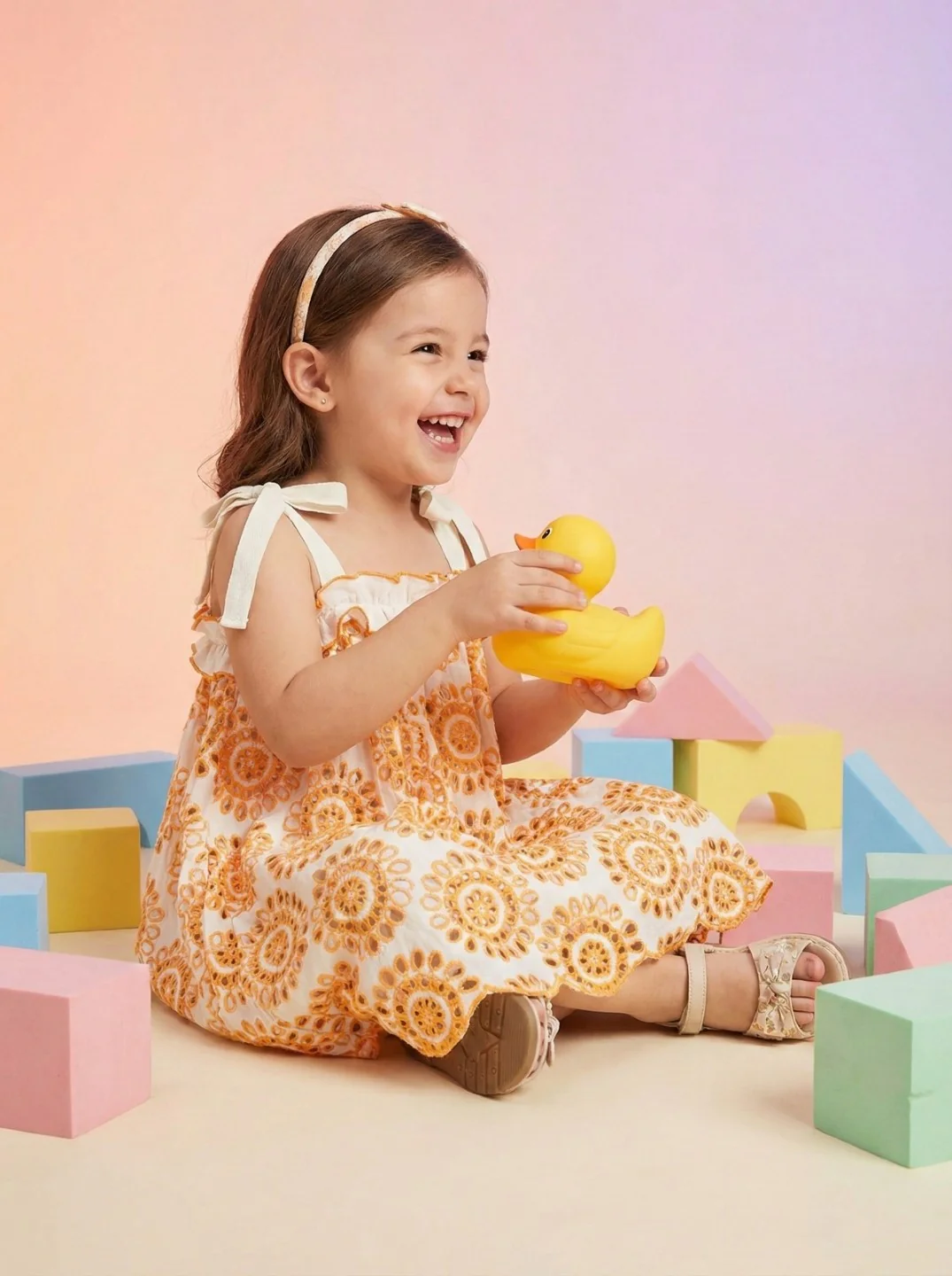 Joy coral schiffli cotton kids dress - Image 4
