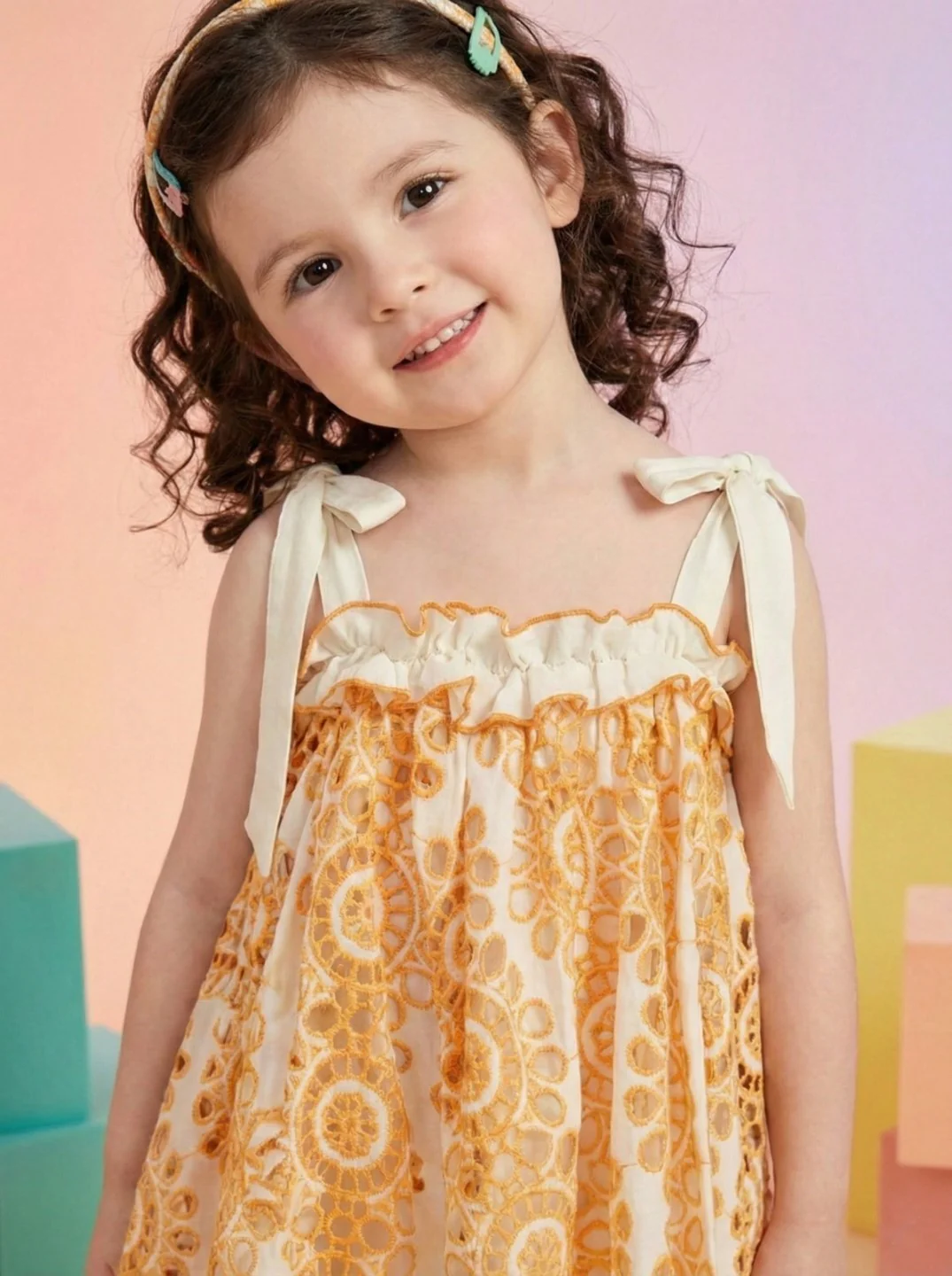 Joy coral schiffli cotton kids dress - Image 6
