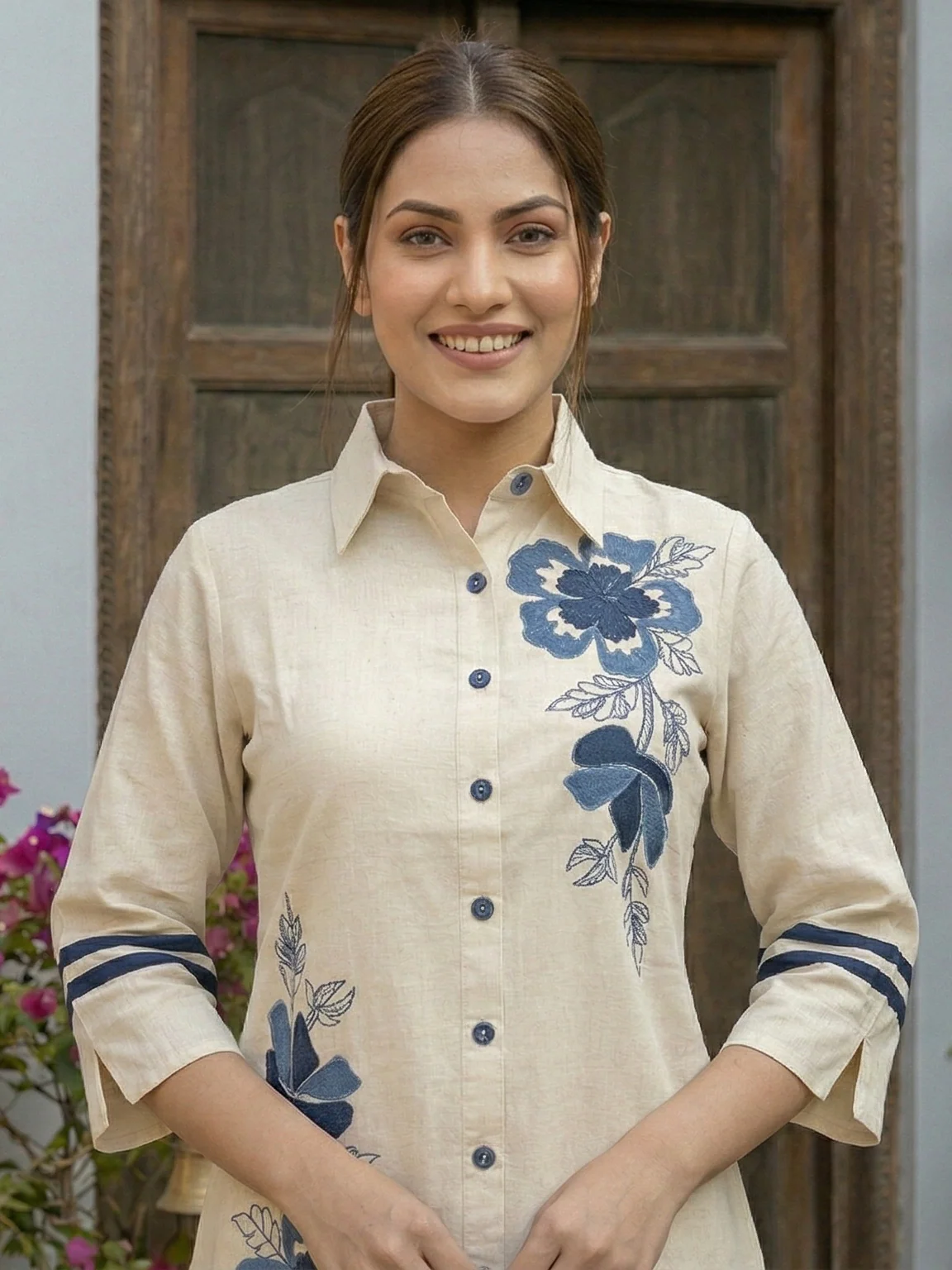 Ridhika Hibis embroidery cotton coord set - Image 2