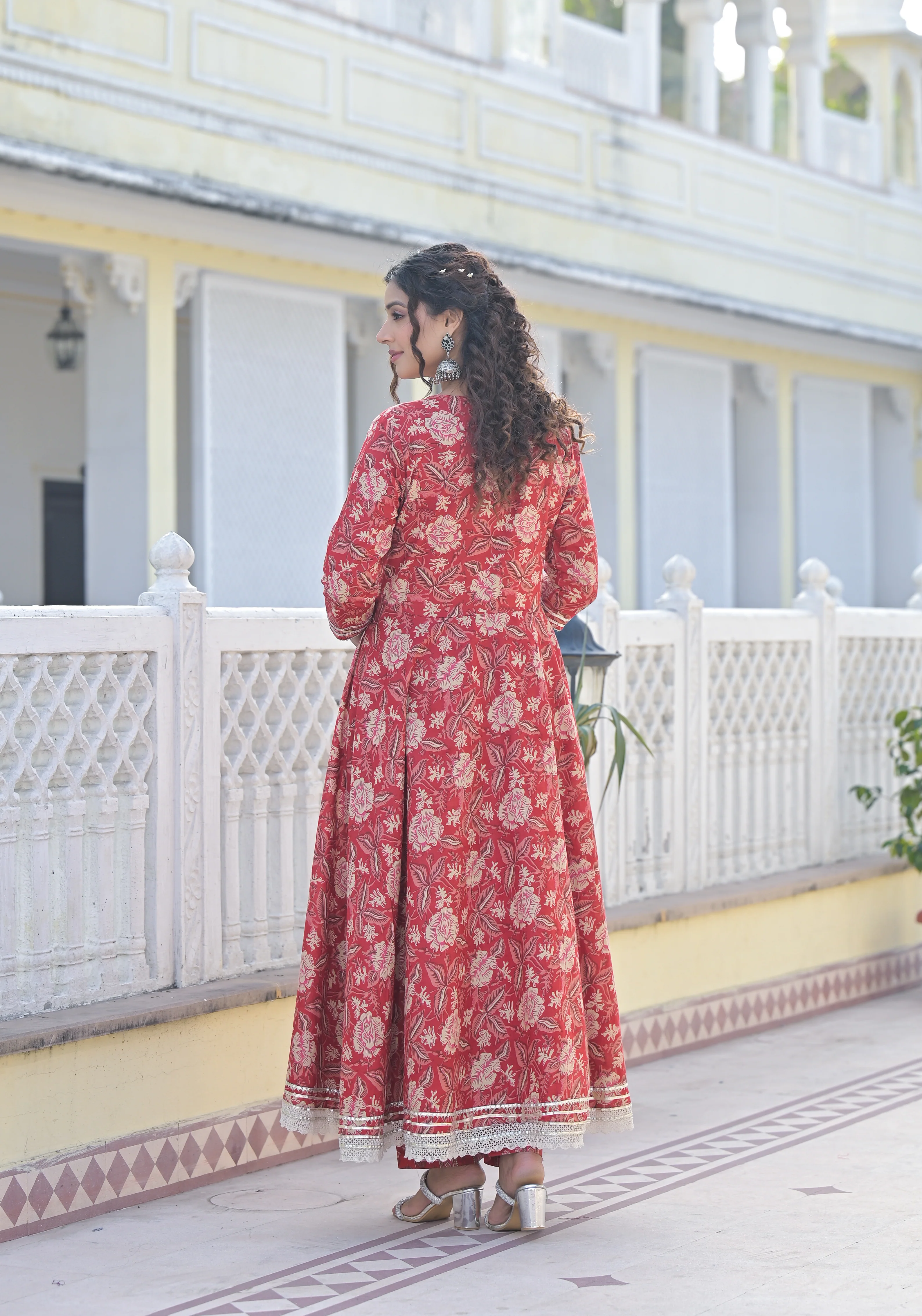 Ishika Crimson Premium Cotton Anarkali Suit Set - Image 3