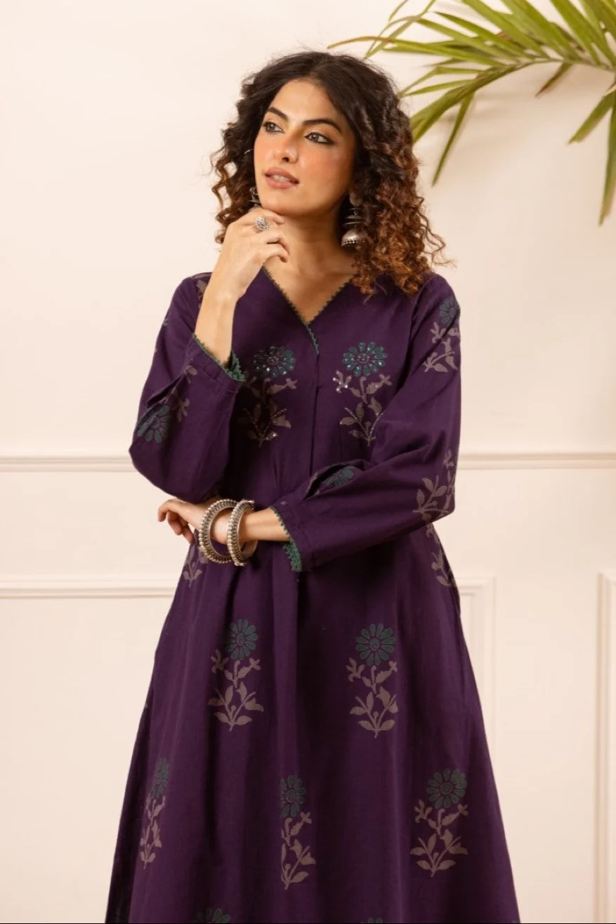 Karen Tyrian cotton kurta pant set - Image 2