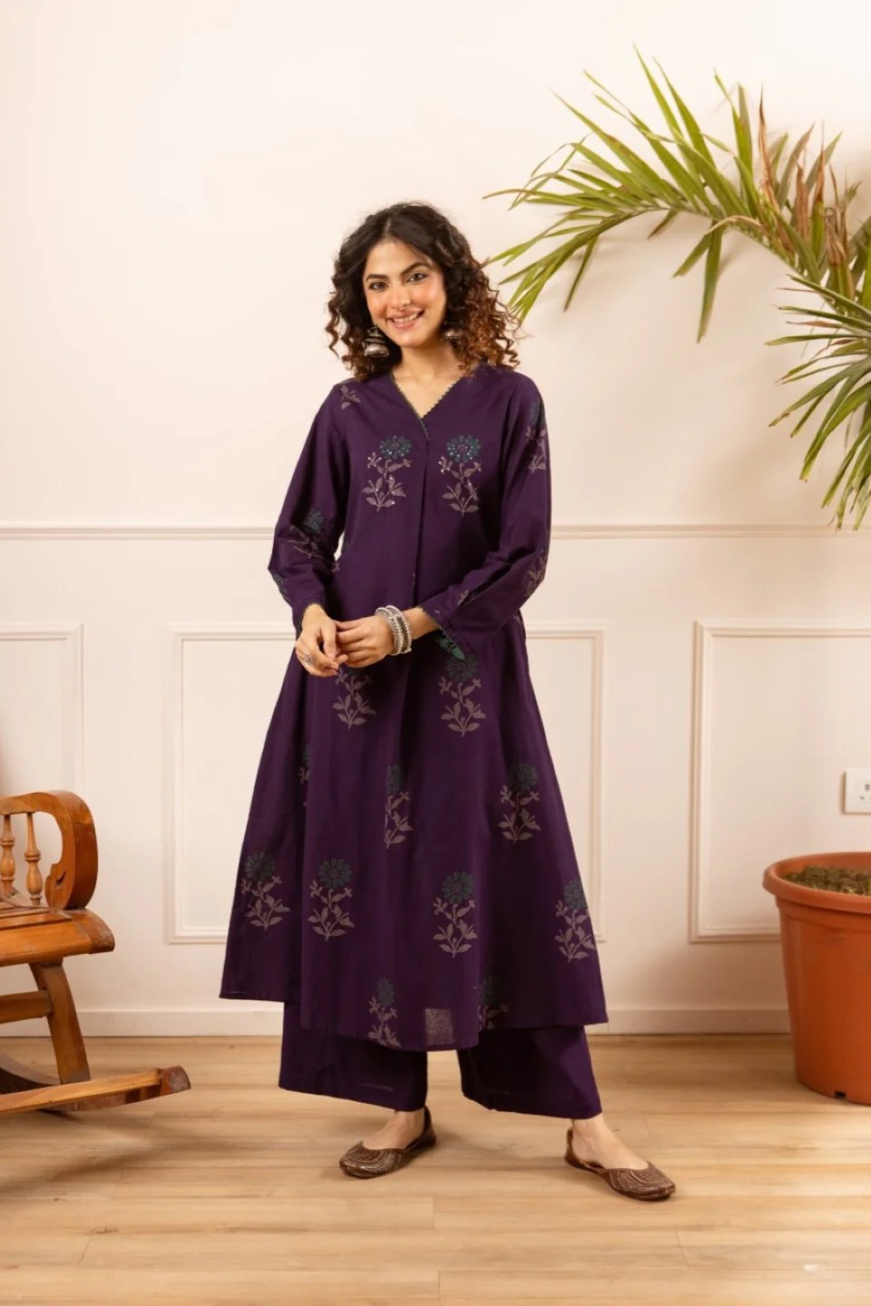 Karen Tyrian cotton kurta pant set - Image 5