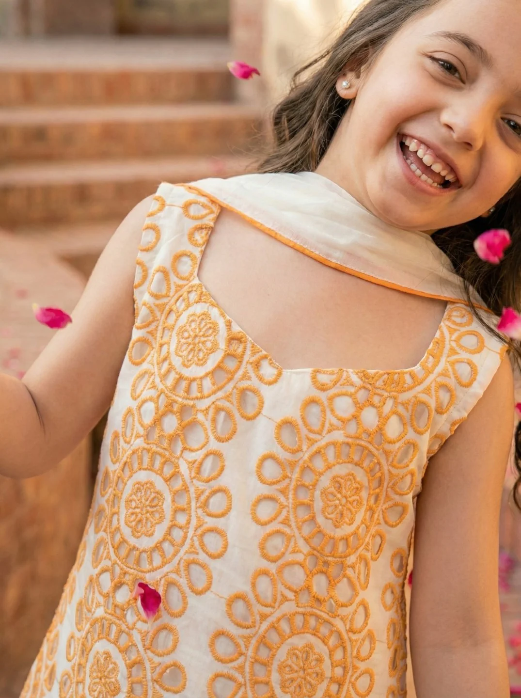 Joy lava schiffli kids cotton suit set - Image 2