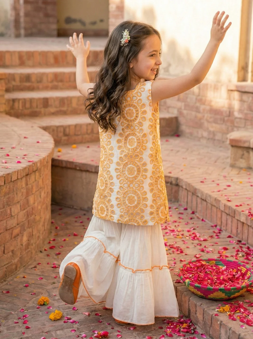Joy lava schiffli kids cotton suit set - Image 3