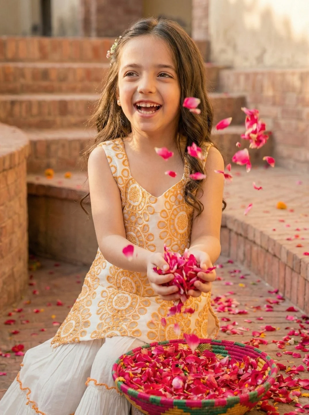 Joy lava schiffli kids cotton suit set - Image 5