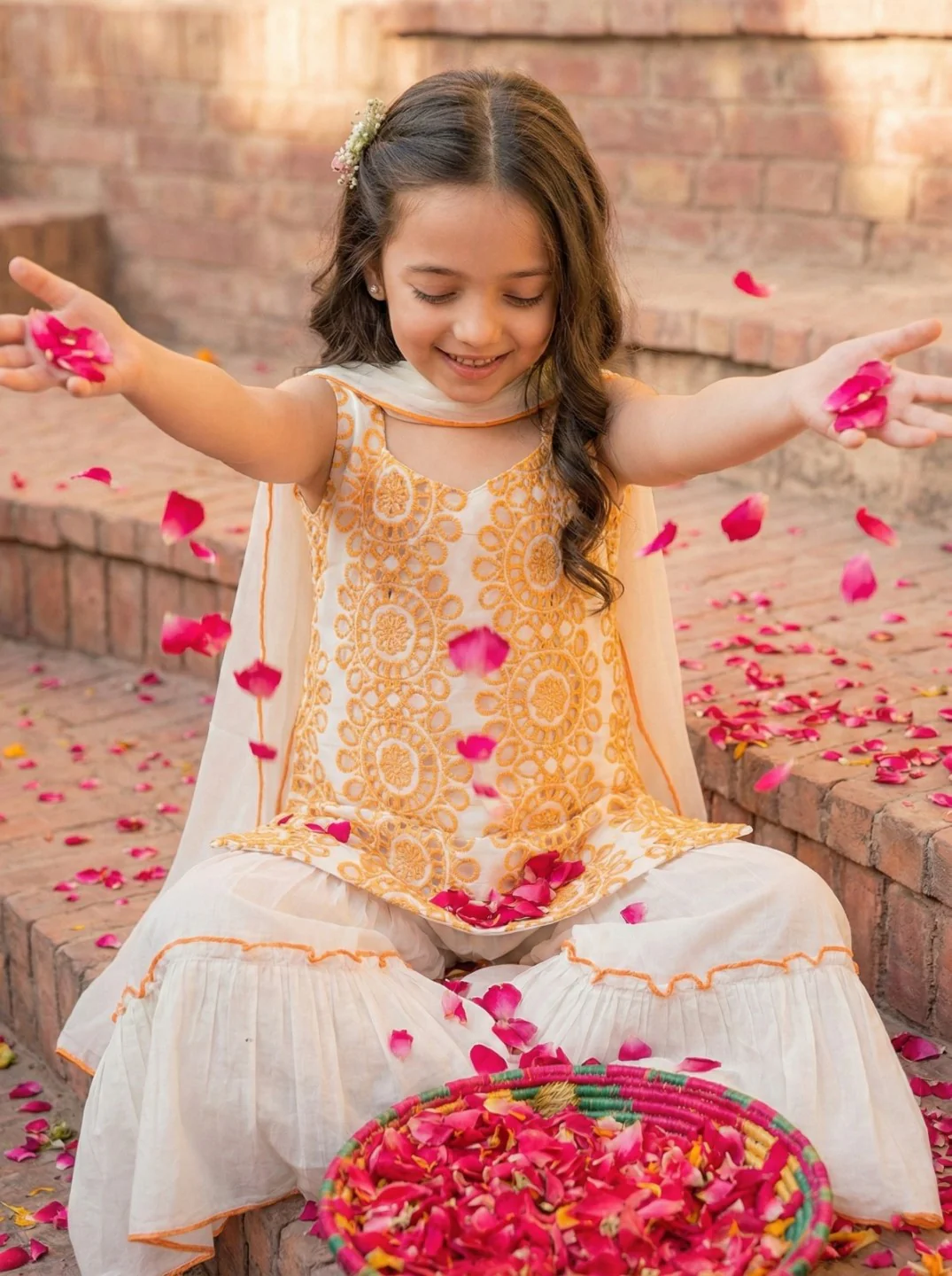 Joy lava schiffli kids cotton suit set - Image 6