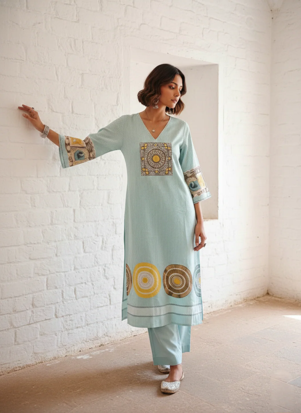 Virosh softblue cotton kurta pant set - Image 3