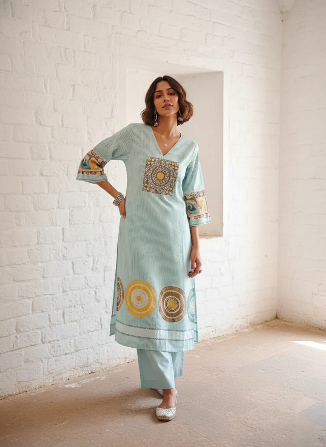 Virosh softblue cotton kurta pant set - Image 4