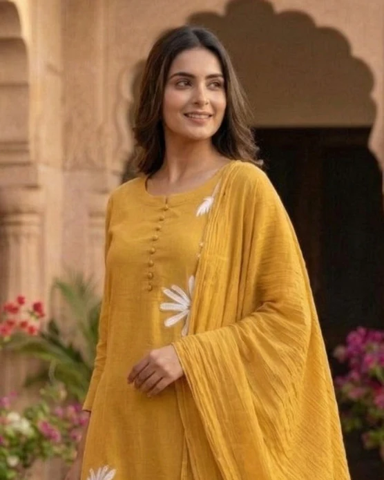 Tanu amber cotton embroidery suit set - Image 2