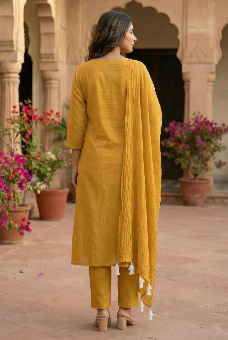 Tanu amber cotton embroidery suit set - Image 3