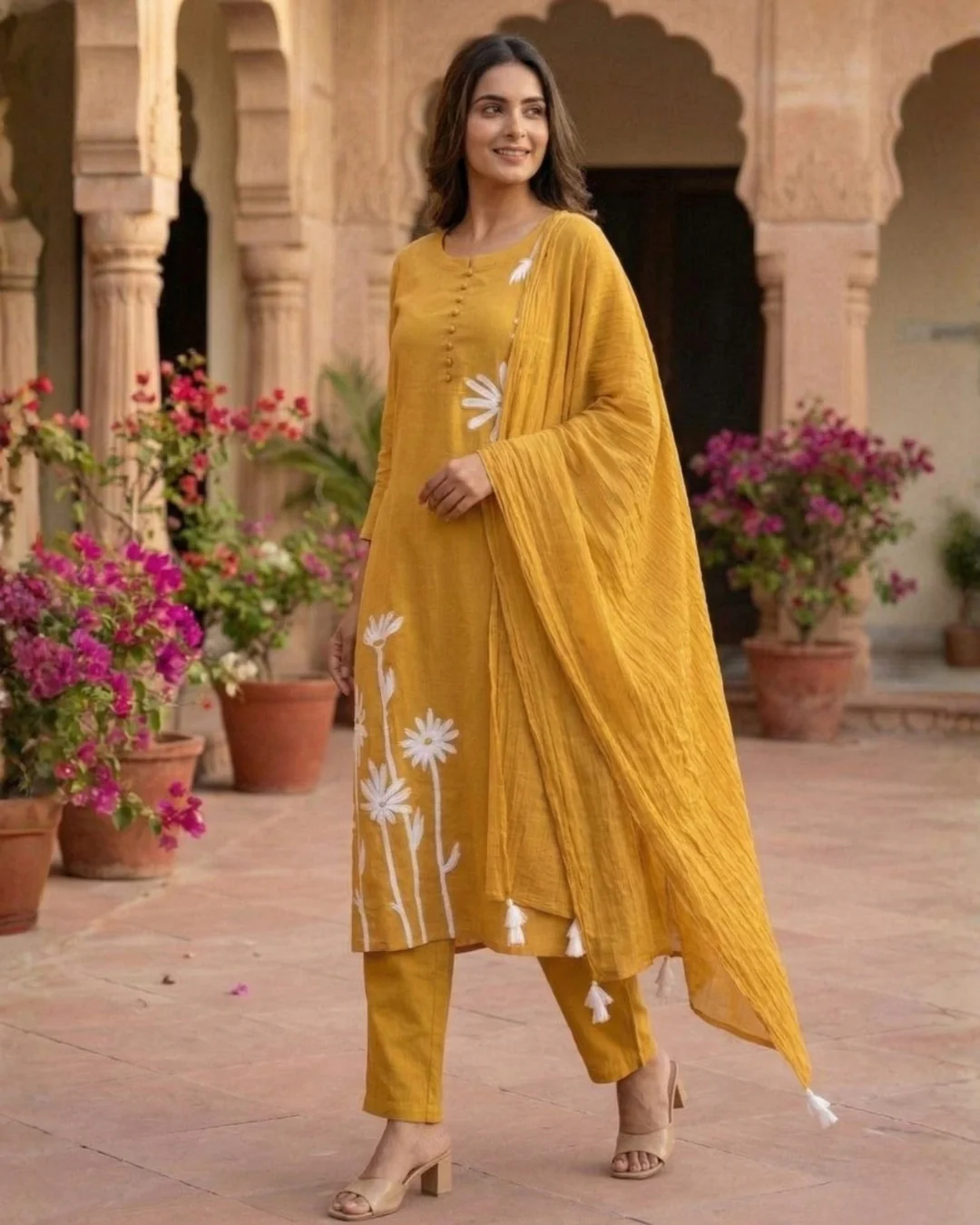 Tanu amber cotton embroidery suit set - Image 4