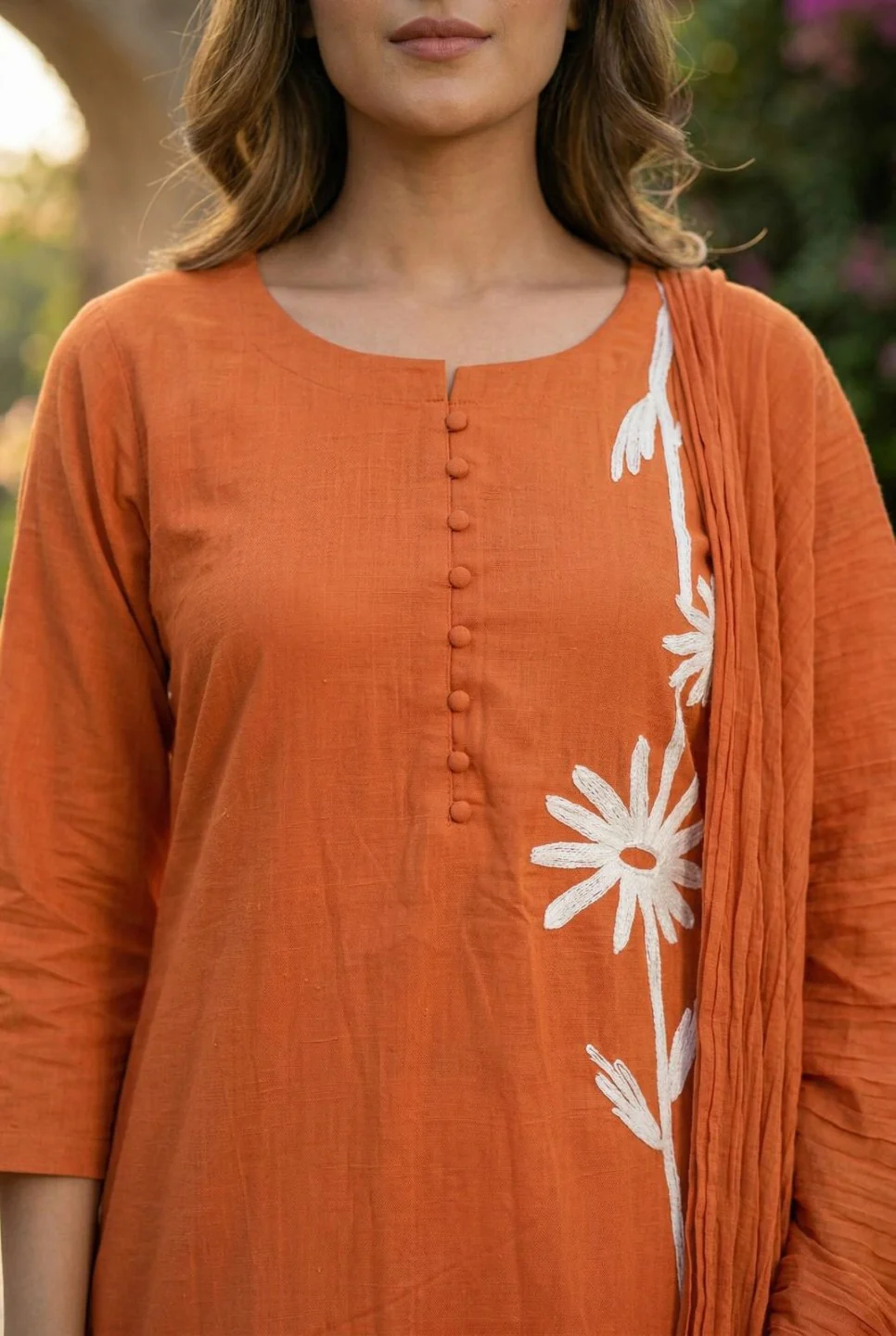 Tanu tangerine cotton embroidery suit set - Image 4