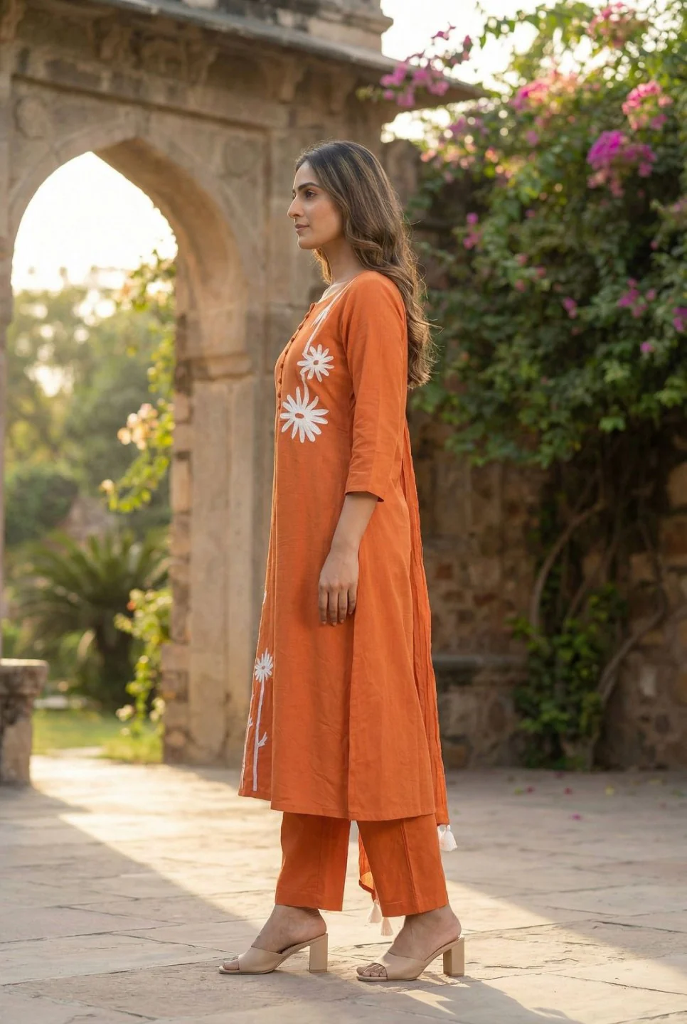 Tanu tangerine cotton embroidery suit set - Image 5