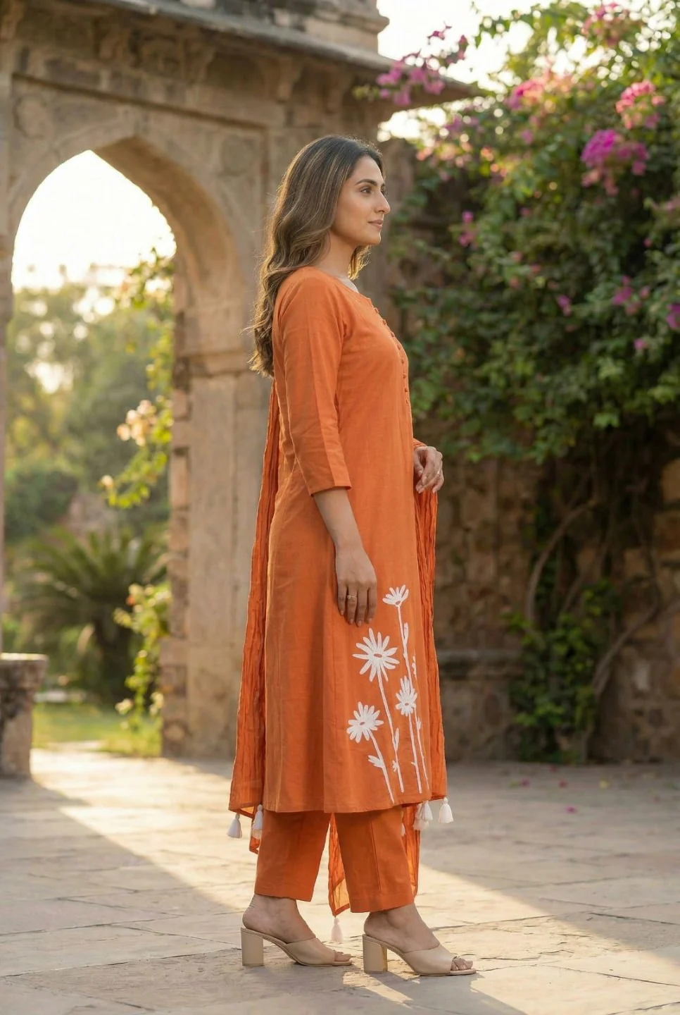 Tanu tangerine cotton embroidery suit set - Image 6