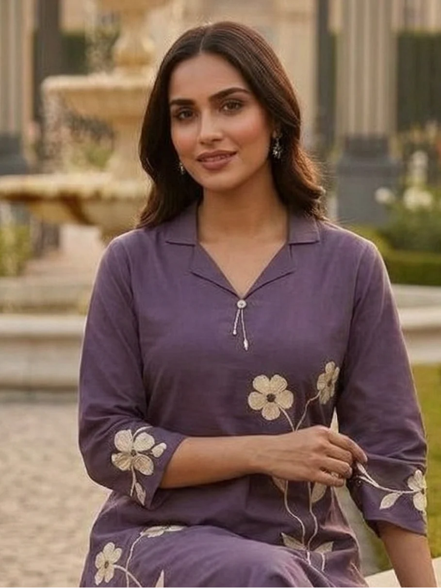 Tatva iris embroidery cotton kurta pant set - Image 2