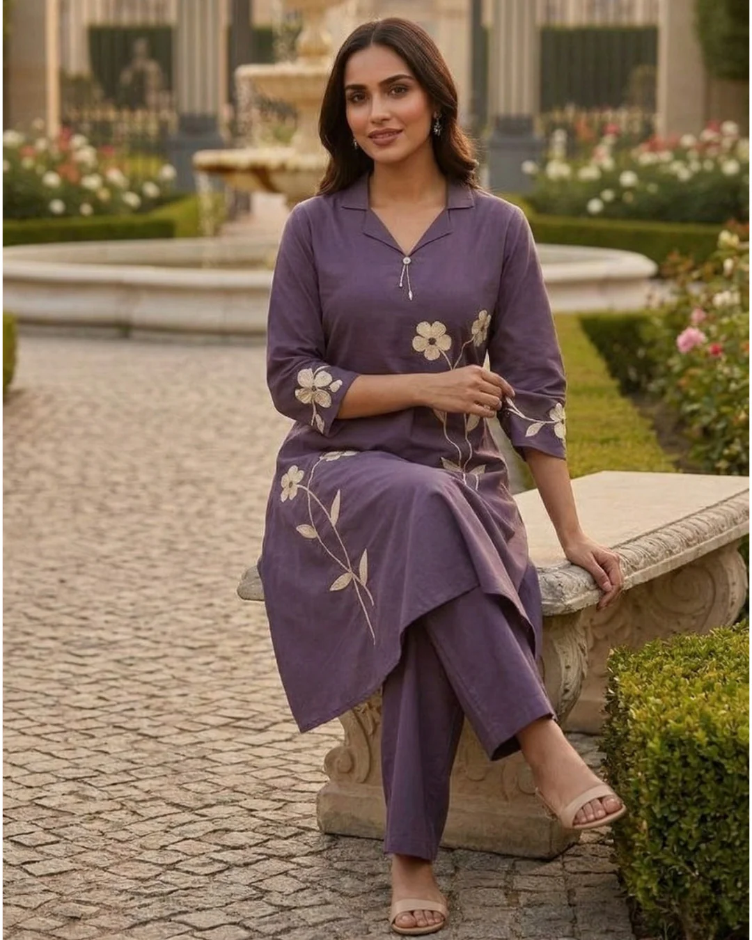 Tatva iris embroidery cotton kurta pant set - Image 4