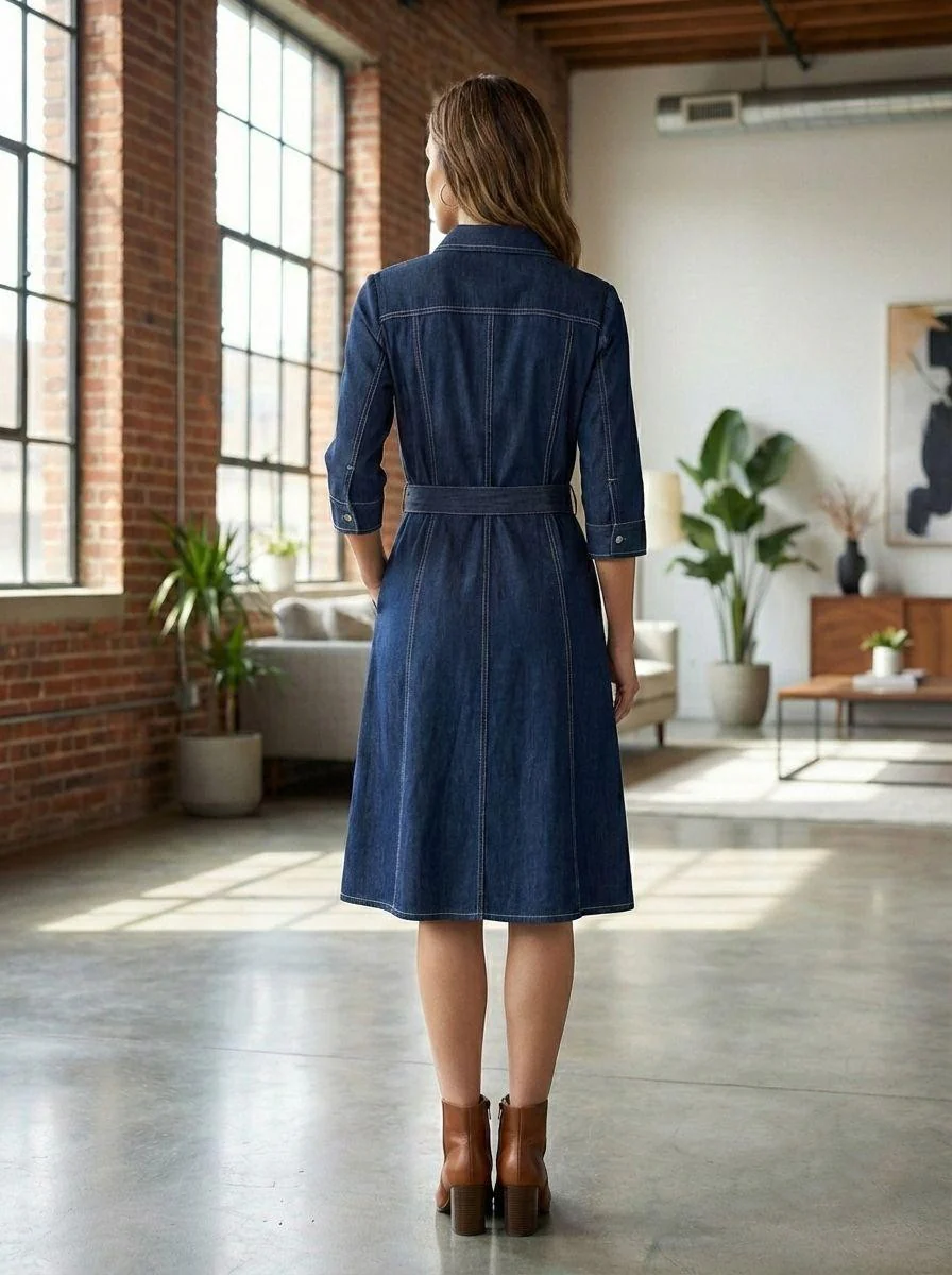Prisha Navy denim cotton dress - Image 3