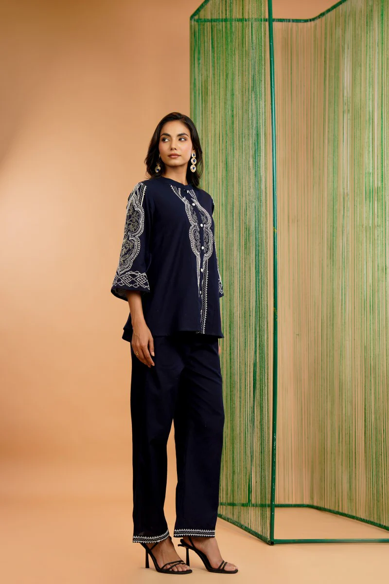 Tatva Navy embroidery cotton co-ord set - Image 11