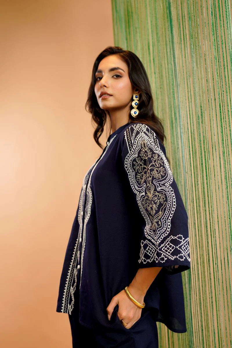 Tatva Navy embroidery cotton co-ord set - Image 12