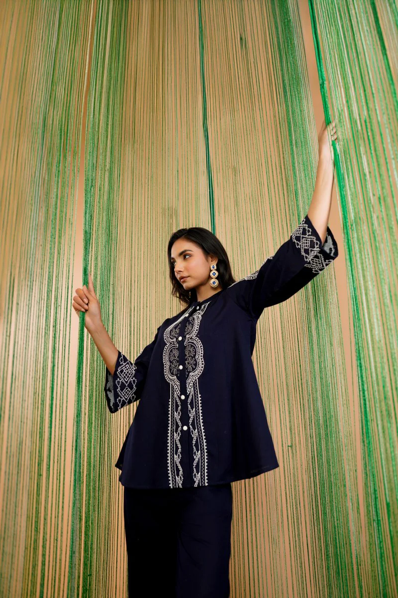 Tatva Navy embroidery cotton co-ord set - Image 13
