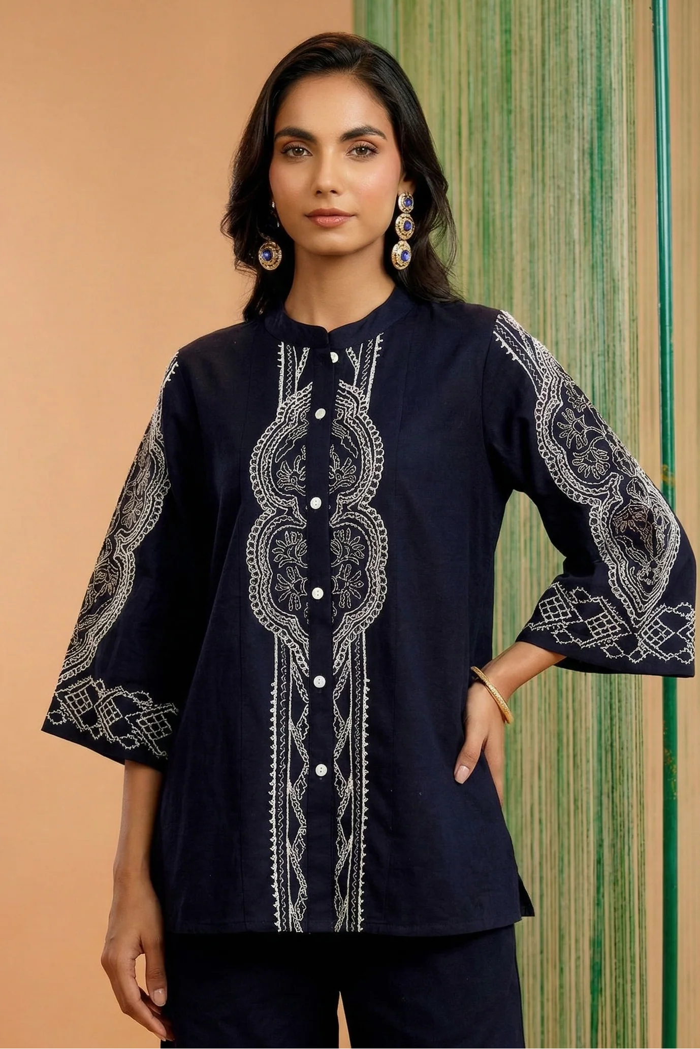 Tatva Navy embroidery cotton co-ord set - Image 2