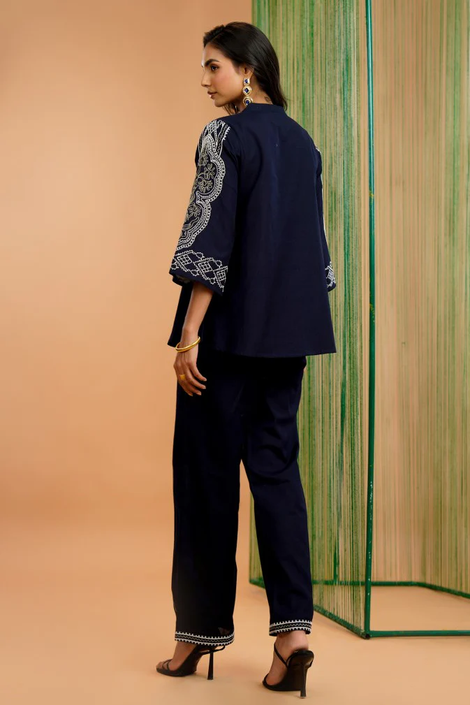Tatva Navy embroidery cotton co-ord set - Image 3