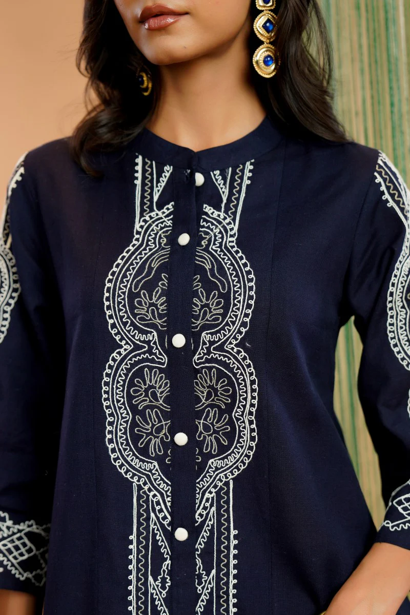 Tatva Navy embroidery cotton co-ord set - Image 4