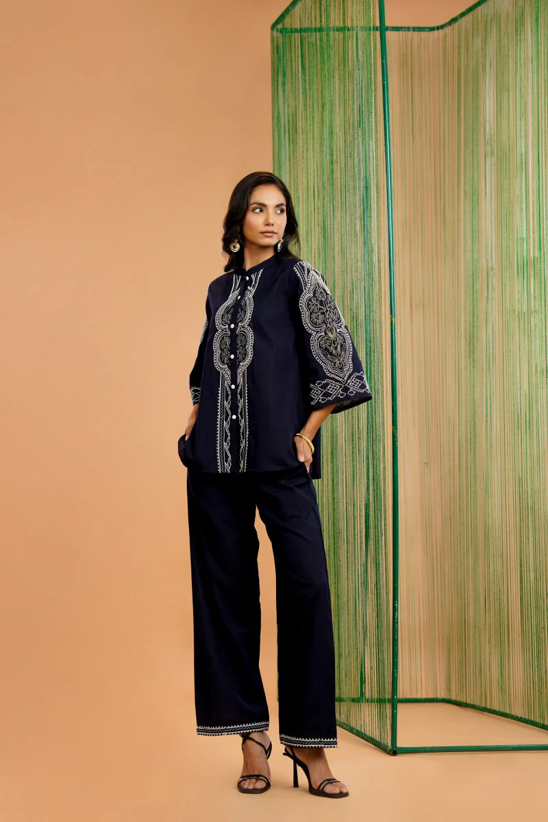 Tatva Navy embroidery cotton co-ord set - Image 5