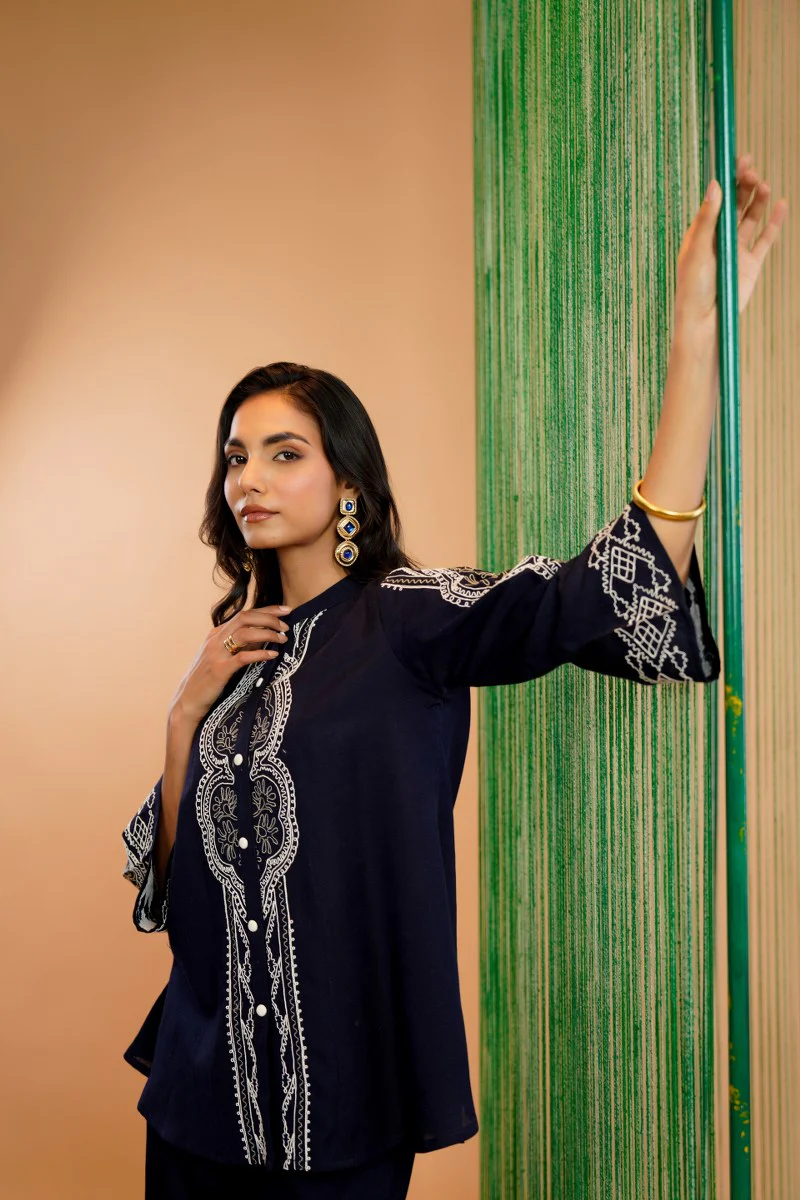 Tatva Navy embroidery cotton co-ord set - Image 6