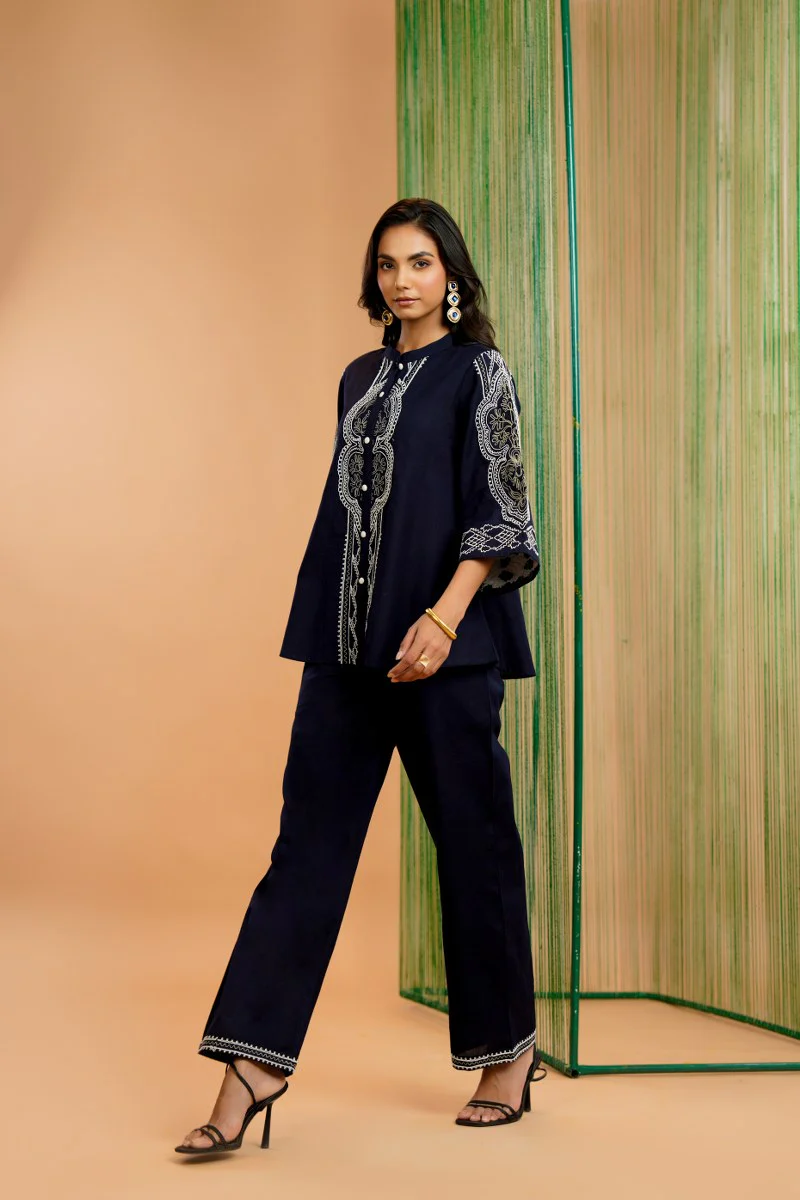 Tatva Navy embroidery cotton co-ord set - Image 7