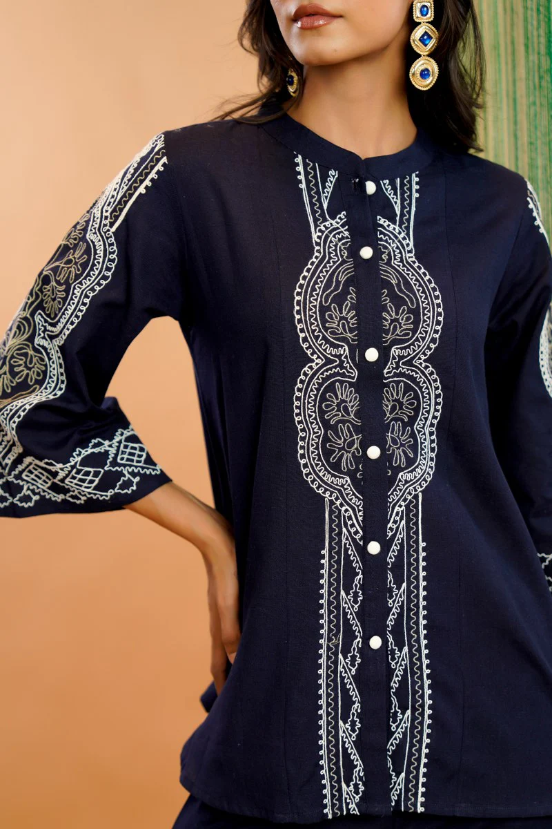 Tatva Navy embroidery cotton co-ord set - Image 8