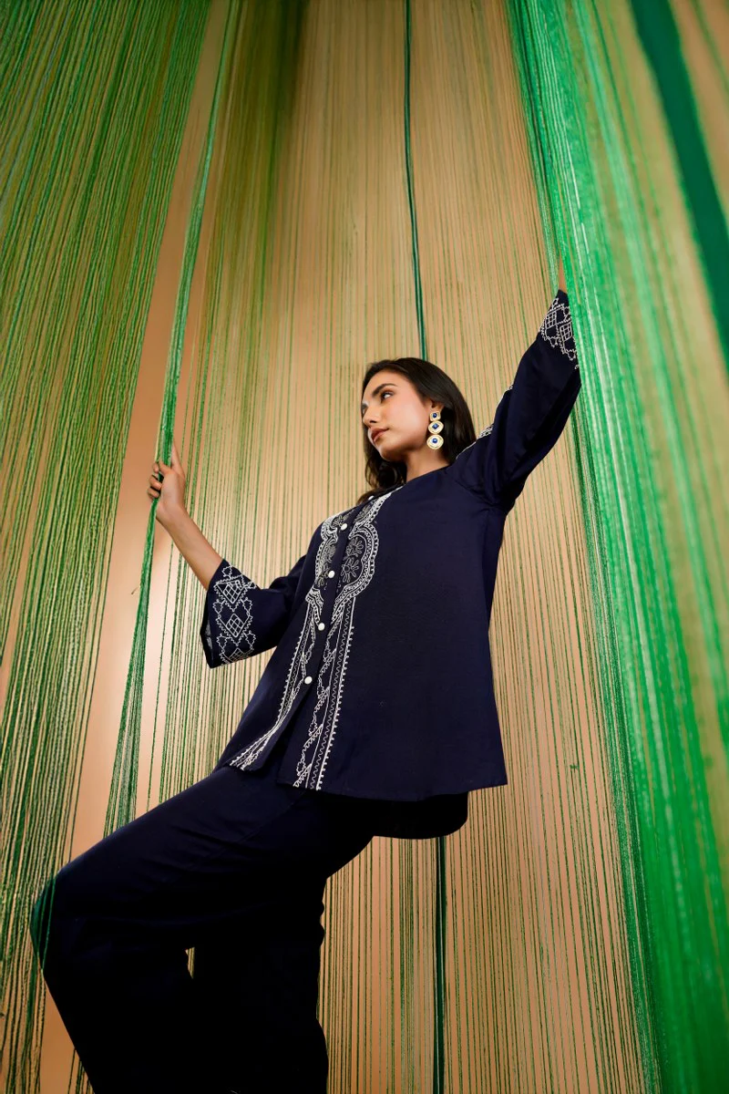 Tatva Navy embroidery cotton co-ord set - Image 9