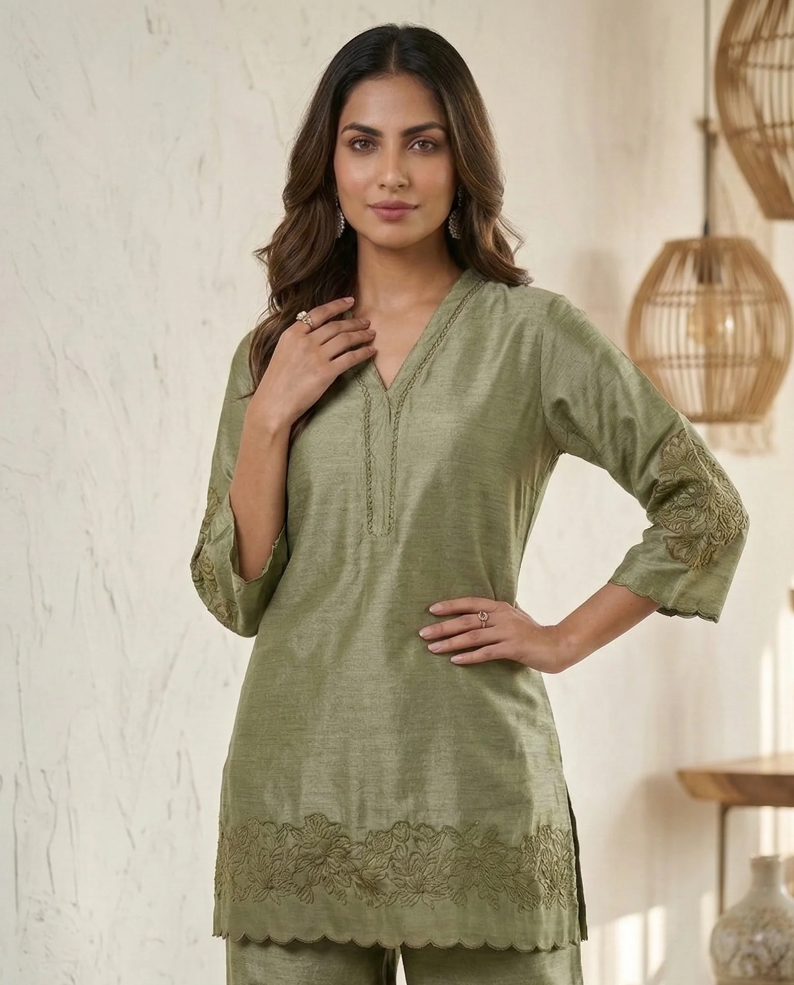 Prisha moss embroidery cotton co-ord set - Image 2