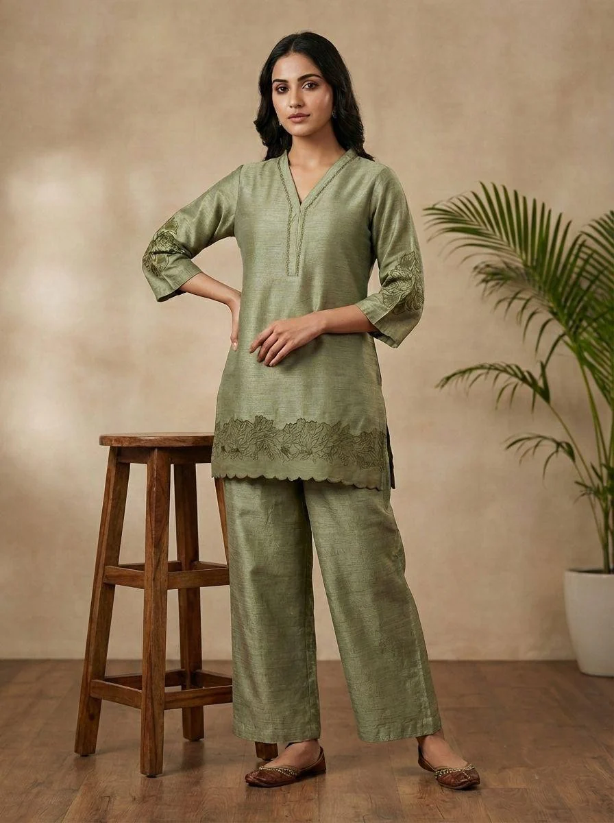 Prisha moss embroidery cotton co-ord set - Image 4
