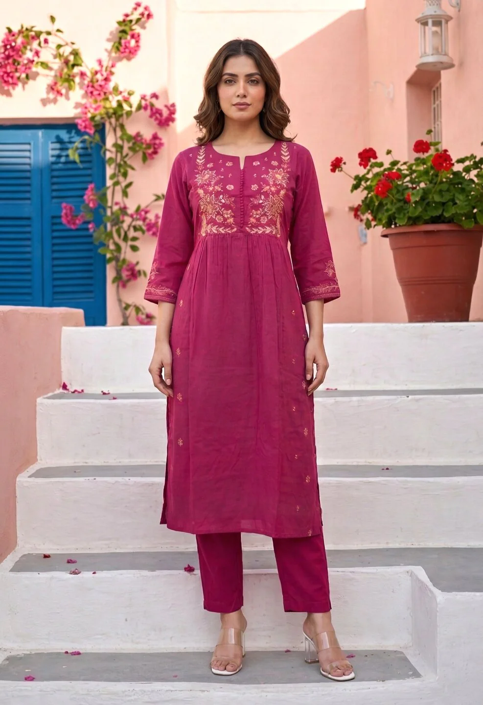 Chandri Blush Embroidered Kurta Pant Set - Image 5