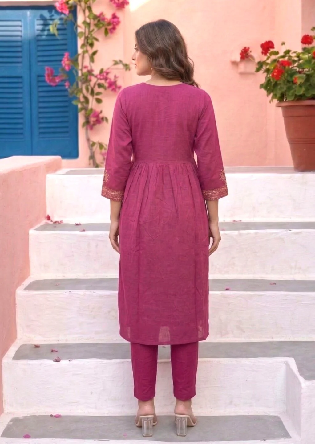 Chandri Blush Embroidered Kurta Pant Set - Image 6