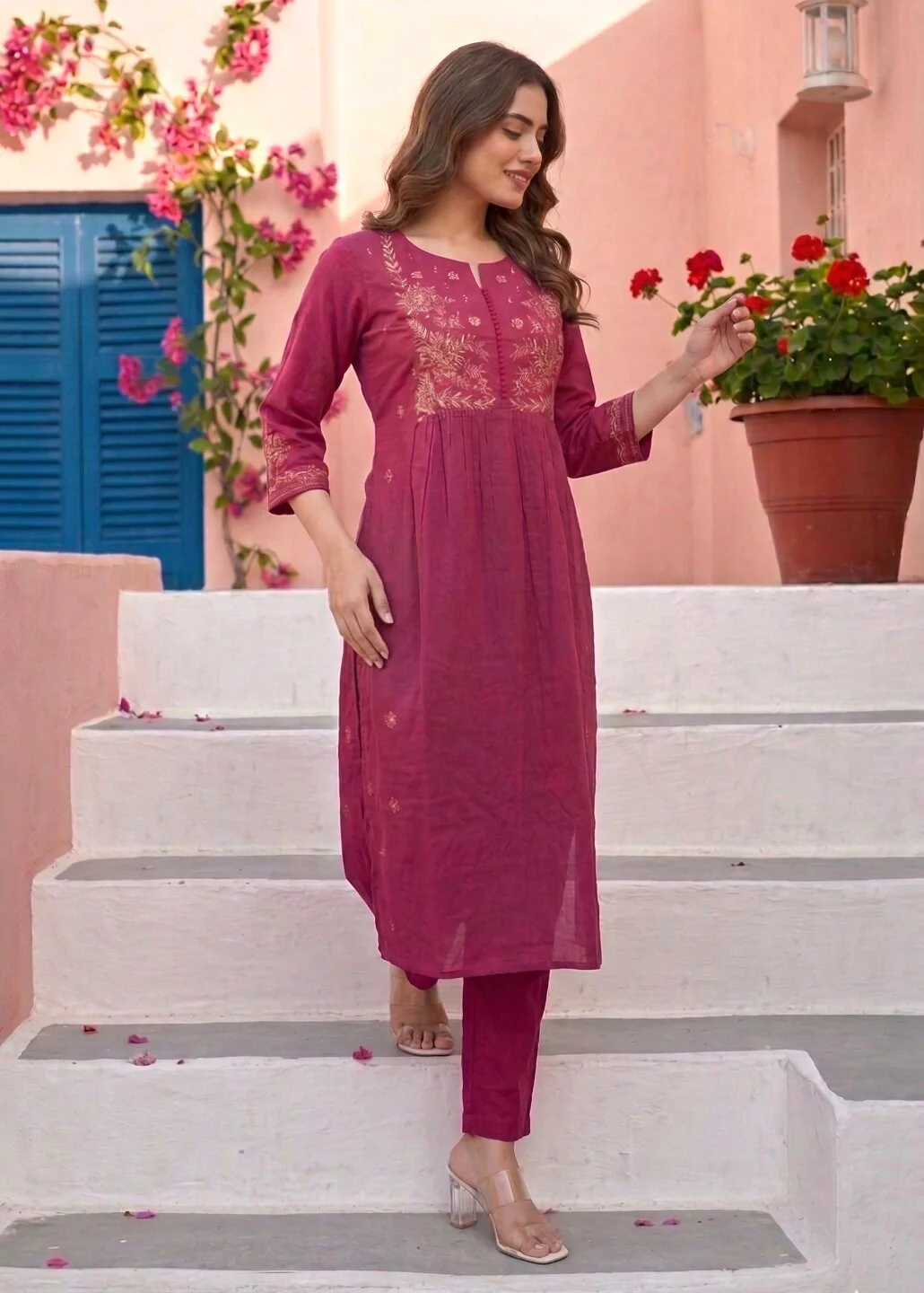 Chandri Blush Embroidered Kurta Pant Set - Image 7