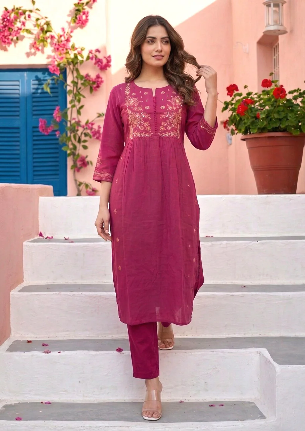 Chandri Blush Embroidered Kurta Pant Set - Image 9
