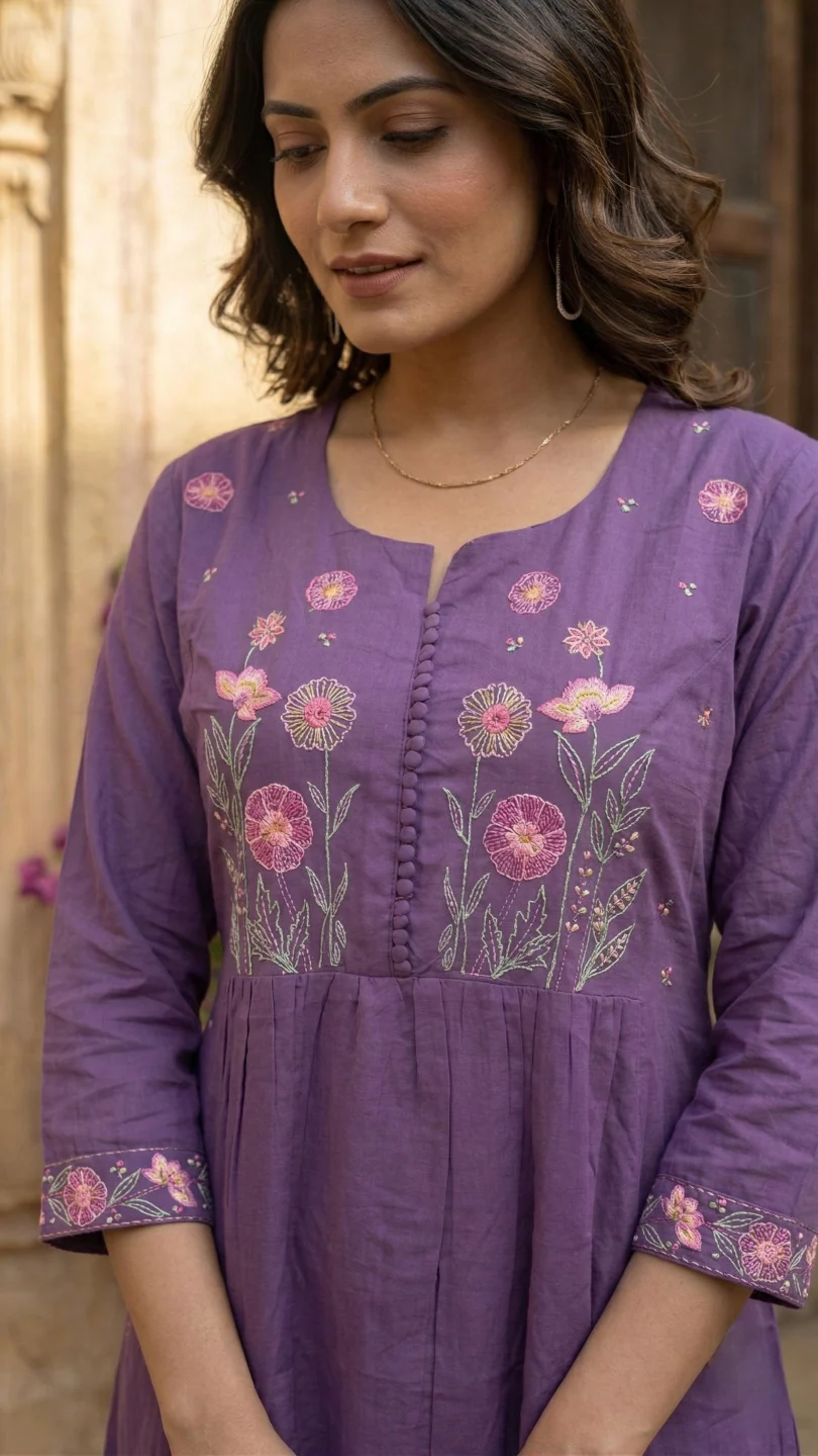 Chandri Lavender Embroidered Kurta Pant Set - Image 2