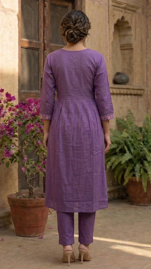 Chandri Lavender Embroidered Kurta Pant Set - Image 3
