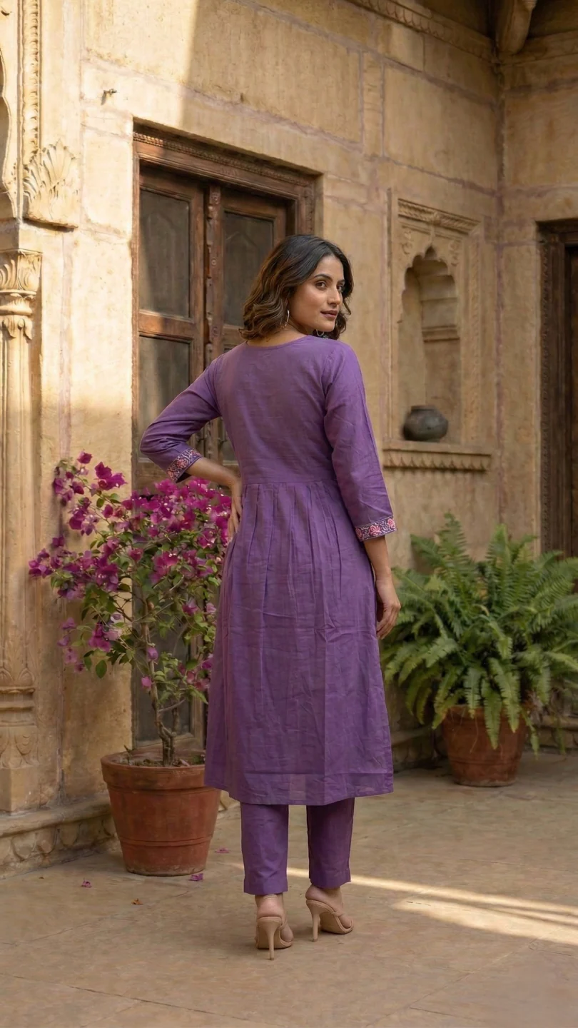 Chandri Lavender Embroidered Kurta Pant Set - Image 5