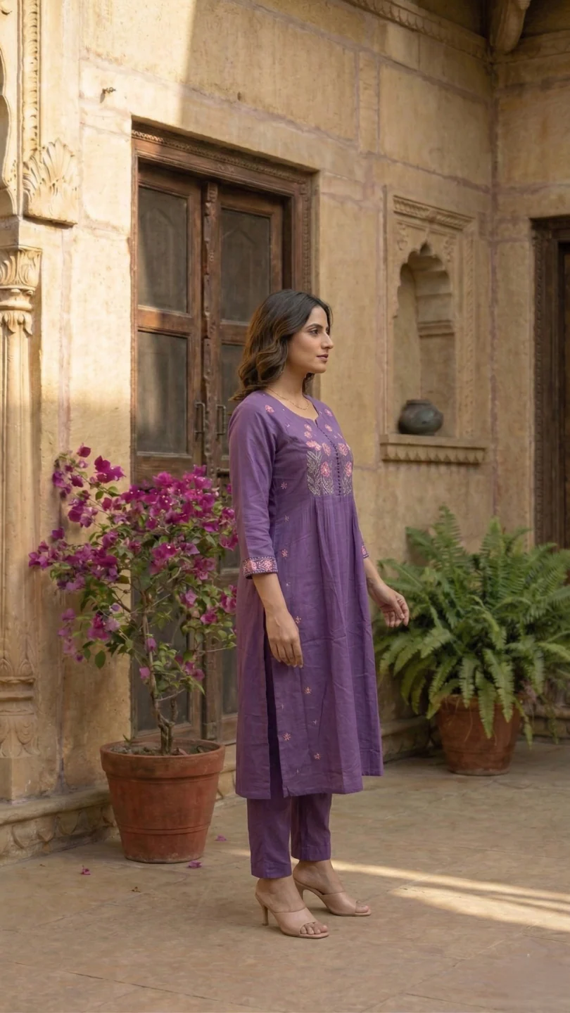 Chandri Lavender Embroidered Kurta Pant Set - Image 6